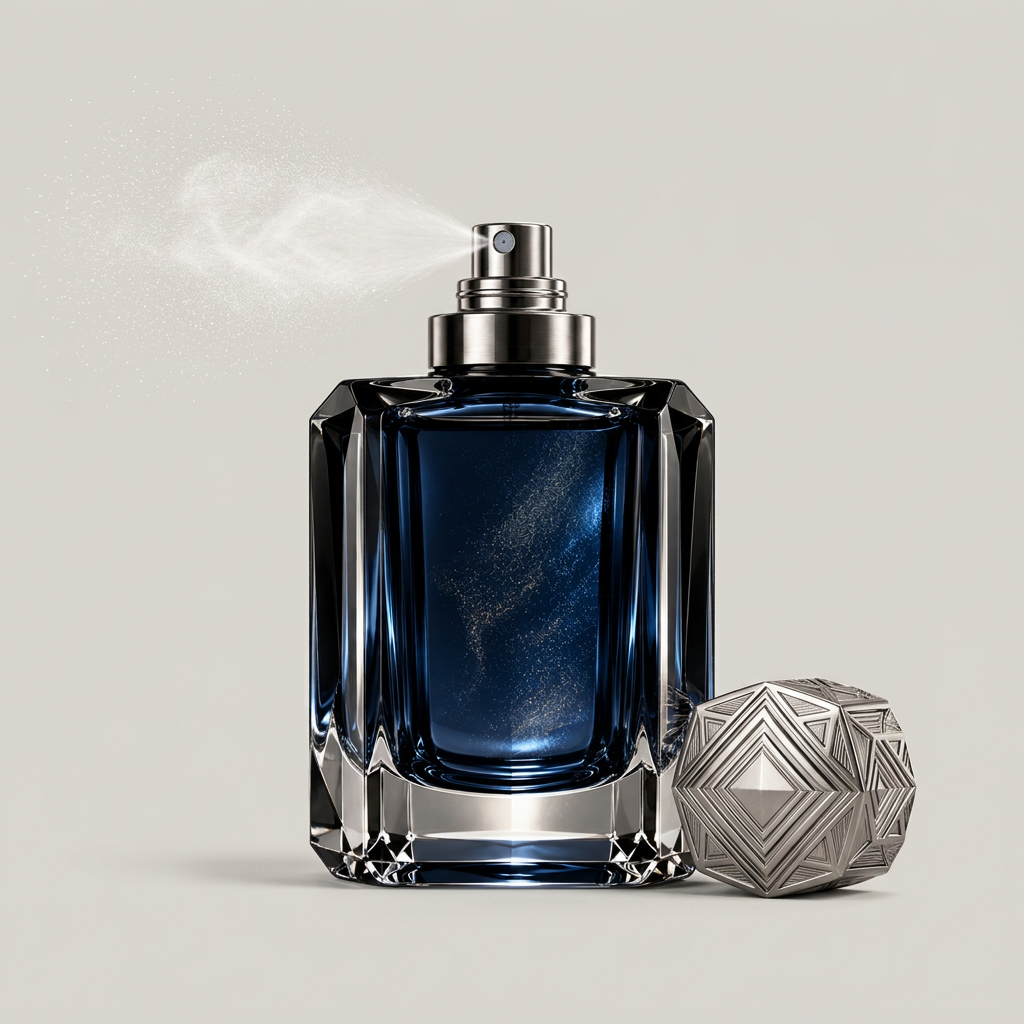 Perfume bottle spray action shot