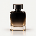 Smoky black luxury perfume bottle front view with cap on