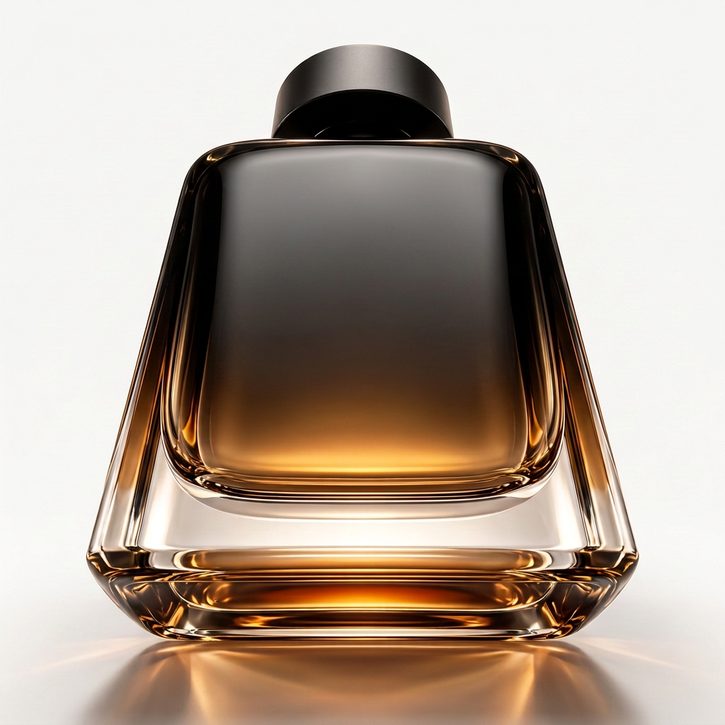 Smoky black luxury perfume bottle low angle hero shot from below